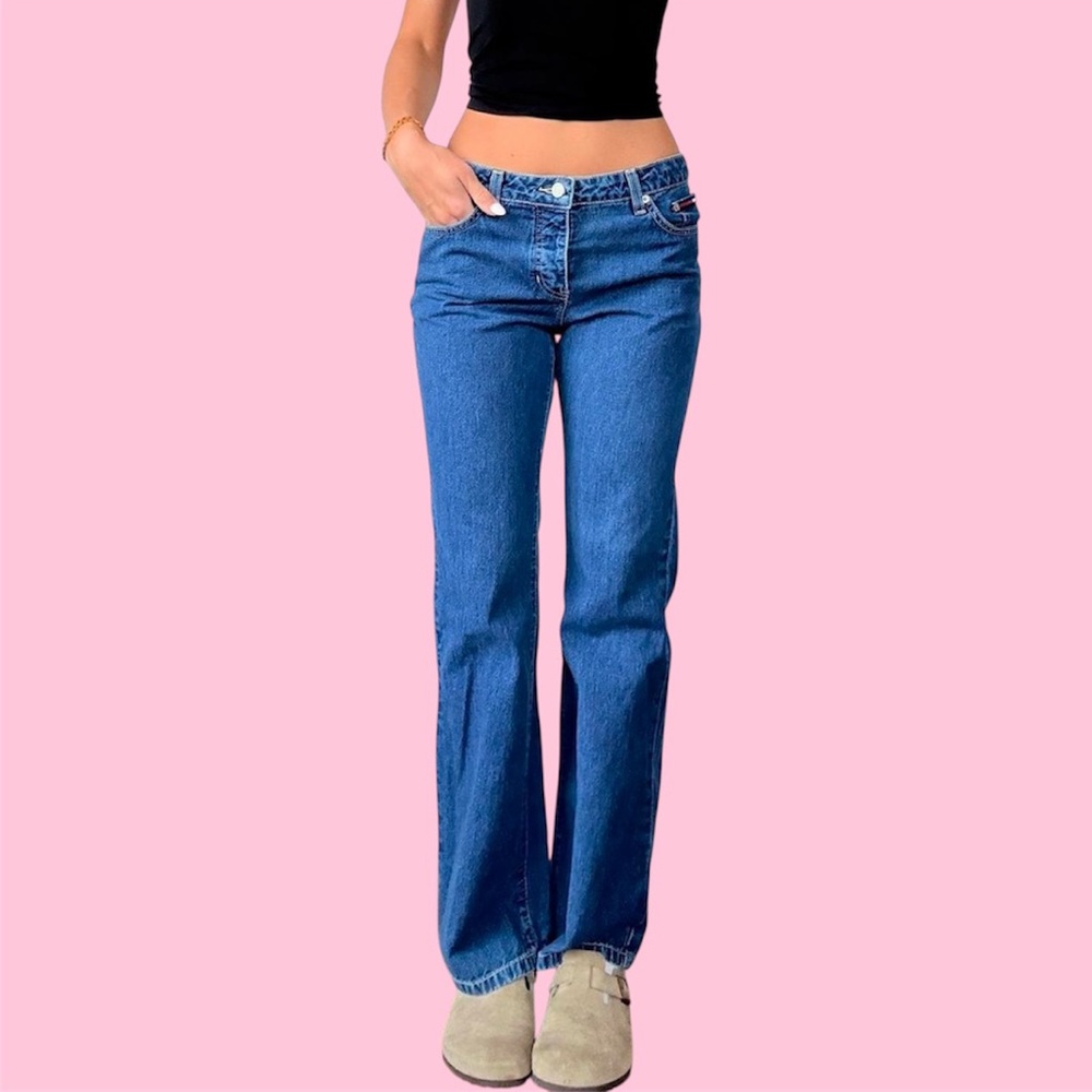 vintage tommy hilfiger y2k 2000s style navy blue low rise jeans